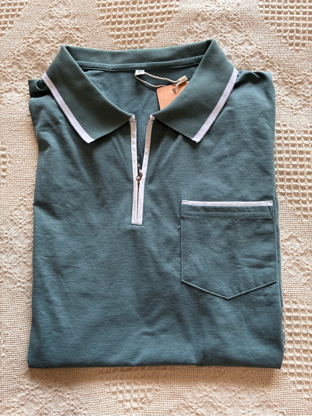 Askdeer Long Sleeve Quarter-Zip Polo Shirt Sage Green Men’s Sz L New w/ Tag! - Picture 3 of 10